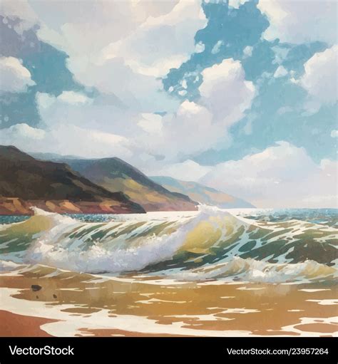 Original oil painting of sea and beach Royalty Free Vector