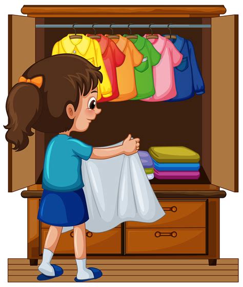 Girl putting away clothes in closet 374098 Vector Art at Vecteezy