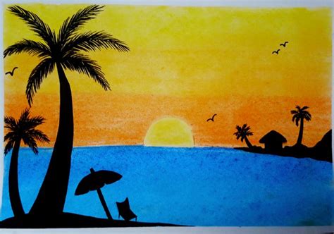 Beach Sunset - drawings by me ♥♥♥ - Drawings & Illustration, Landscapes ...