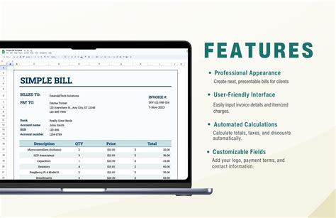 Free Simple Bill Template - Download in Excel, Google Sheets | Template.net