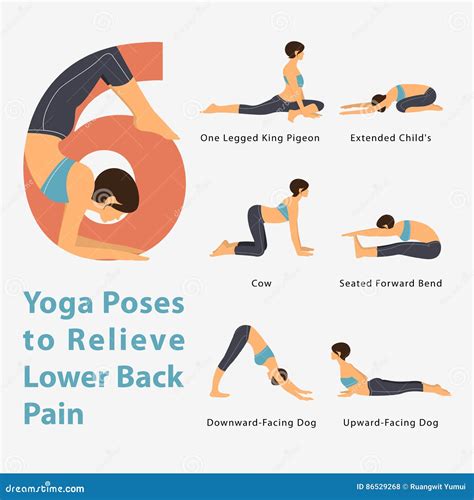 A Set of Yoga Postures Female Figures for Infographic 6 Yoga Poses To Relieve Lower Back Pain in ...