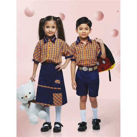 Summer Cotton Orange Check School Uniform Set, Size: Large at Rs 370 ...