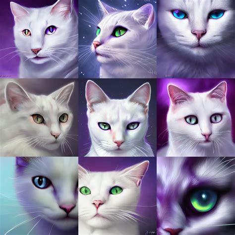 portrait of a white cat with purple eyes. closeup, | Stable Diffusion | OpenArt