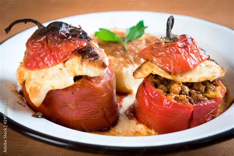 Rocoto relleno, traditional food from southern Peru Stock Photo | Adobe Stock