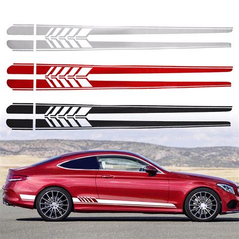 225cm Car Body Stripe Stickers Decals Side Skirt Vinyl Racing Car Long Stripes | eBay