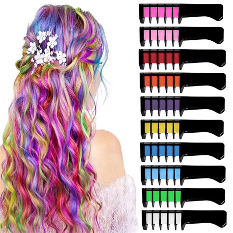 Sanmadrola Hair Chalk Comb for Girls Washable Temporary DIY Hair Color ...