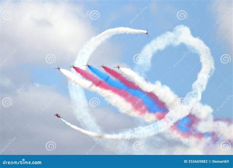 RAF Red Arrows air display editorial photography. Image of arrows ...