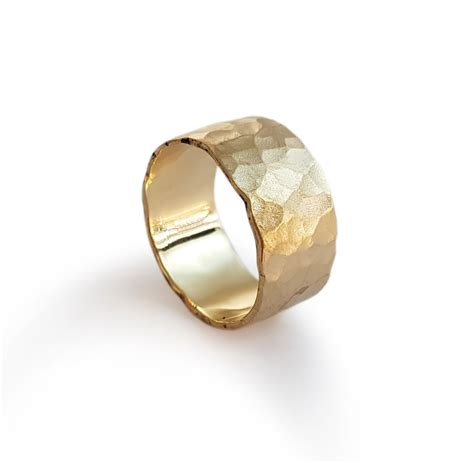 Hammered Gold Wide Wedding Band | Etsy