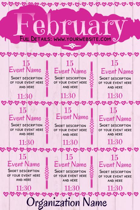 February Events Calendar Template | PosterMyWall