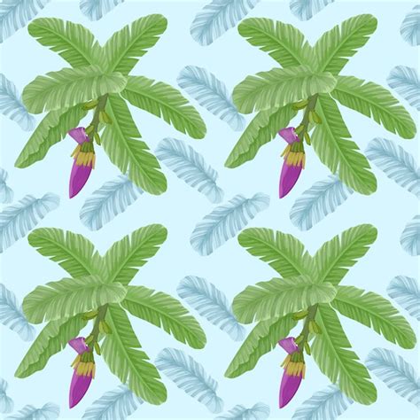 Premium Vector | Banana leaf with flowers seamless pattern.