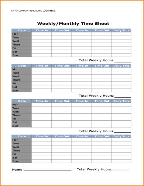 printable monthly time sheets | printable timesheets | Timesheet template, Time sheet printable ...