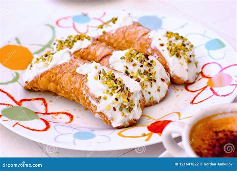 Delicious Cannoli, Sicilian Dessert on Plate Stock Photo - Image of homemade, filled: 121641822