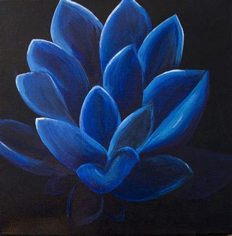 Blue Lotus Flower On Black Canvas Painting by Megan Sax