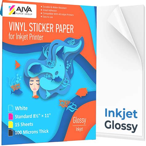 Buy Printable Vinyl Sticker Paper for Inkjet Printer - Glossy White - 15 Self-Adhesive Sheets ...
