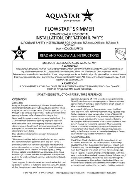 FLOwStAr™ SKimmer - AquaStar Pool Products