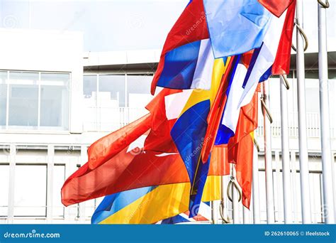 Flags Waving Calmly Celebrating Peace and Stability of the Europe Stock Image - Image of ...