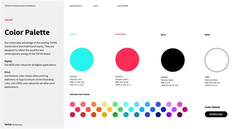 TikTok Color Palette | HEX, RGB & HSL | Brand color palette, Brand guidelines design, Brand ...