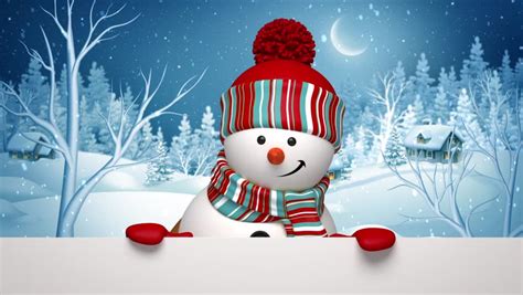 Christmas 3d snowman, animated greeting card, winter landscape, holiday background - HD stock ...