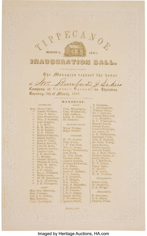 William Henry Harrison: Inauguration Ball Invitation. ... Political ...