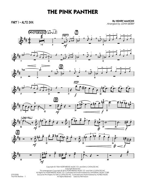 The Pink Panther - Part 1 - Eb Alto Sax by John Berry Sheet Music for ...