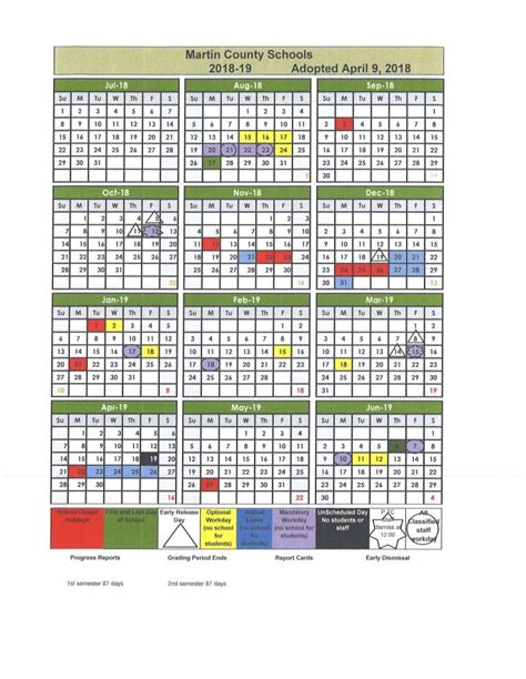 2018 19 School Calendar Martin County Schools Karens Board | Qualads