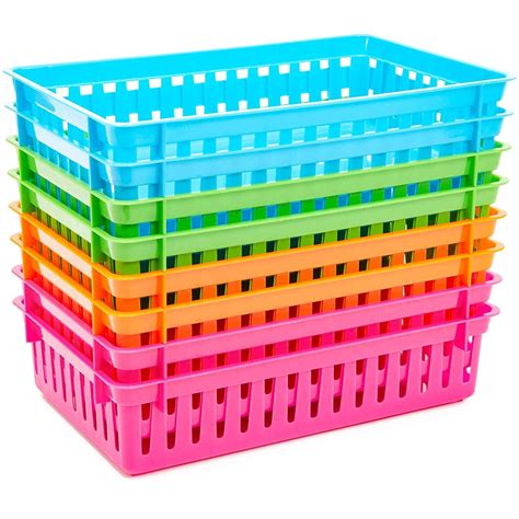 8 Pack 4 Colors Plastic Pen & Pencil Storage Baskets Trays for Classroom Organizer Drawers ...