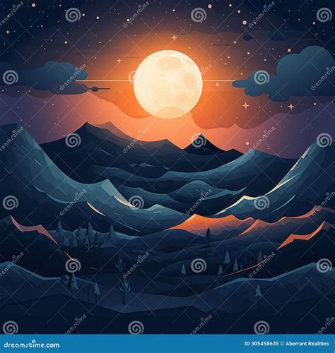 An Illustration of the Night Sky with a Full Moon and Stars Stock Illustration - Illustration of ...