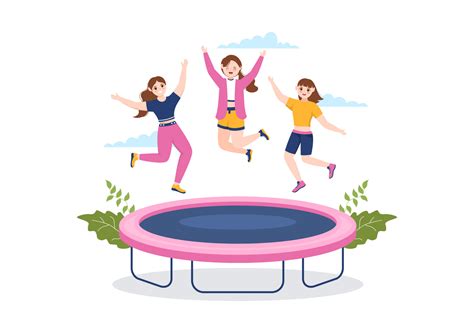 Trampoline Illustration with Youth Jumping On a Trampolines in Hand ...