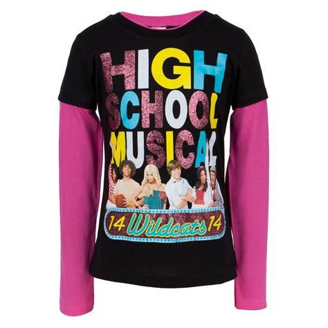 High School Musical - Cast Girls Black Youth 2fer Long Sleeve T-Shirt | Girls graphic tee, High ...