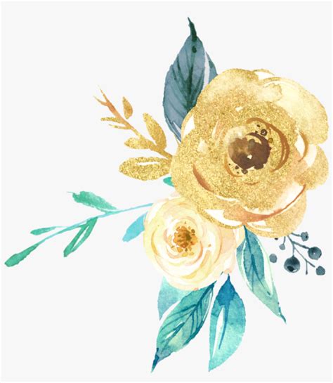 Freetoedit Gold Green Watercolor Glitter Flowers Flower Transparent PNG ...