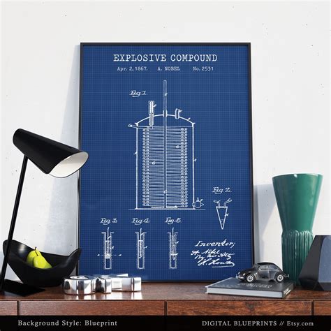 Dynamite Patent Print Alfred Nobel Blueprint Explosives - Etsy