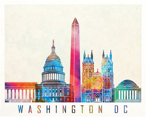 Washington DC Landmarks Watercolor Poster Fine Art Print - Etsy