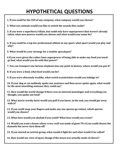 The Only Hypothetical Questions list you need to read!