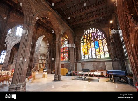 interior and stained glass windows of Manchester cathedral uk Stock Photo - Alamy