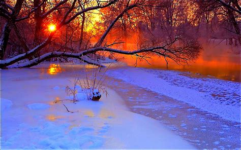 منظره غروب زیبا در فصل زمستان winter sunset landscape