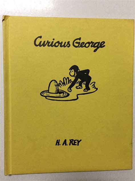 the curious george book is yellow with black lettering