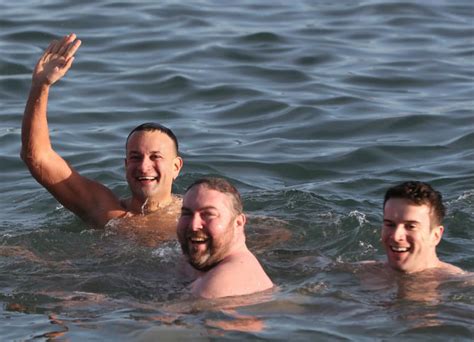 Leo Varadkar & Partner Matt Join Revellers At Forty Foot Christmas Swim