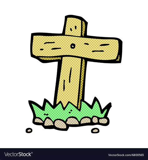 Comic cartoon wooden cross grave Royalty Free Vector Image