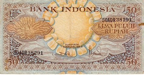 Uang kertas kuno Indonesia pecahan Rp. 50,- (lima puluh rupiah) keluaran 1 Djanuari 1959 cetakan ...