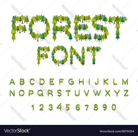 Forest font tree alphabet letter from tree nature Vector Image