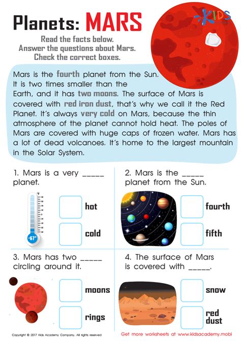 Mars Fact Printable Worksheet: Free Printout for Children