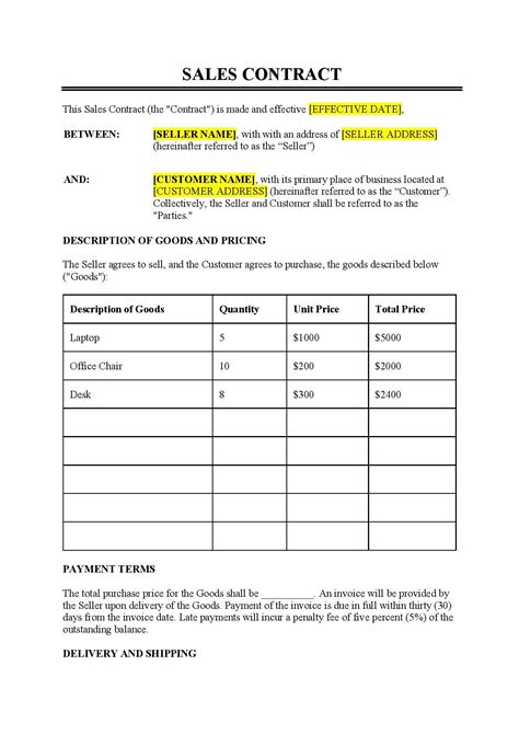 Sales Contract Template - Free Download - Easy Legal Docs