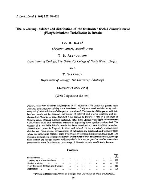 (PDF) Taxonomy habitat and distribution of the freshwater triclad Planaria torva ...