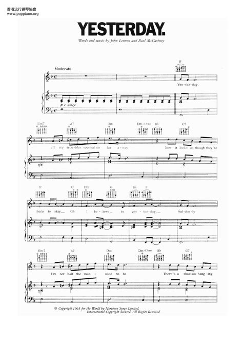 Yesterday Beatles Piano Sheet Music