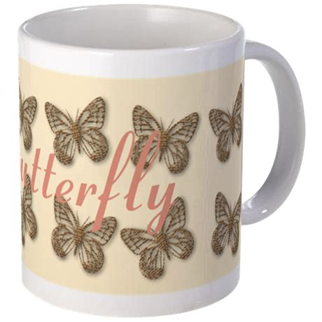 Cute Gold Cream Butterfly 11 oz Ceramic Mug Pretty Gold Cream Butterfly Add Text Mug Mugs by ...