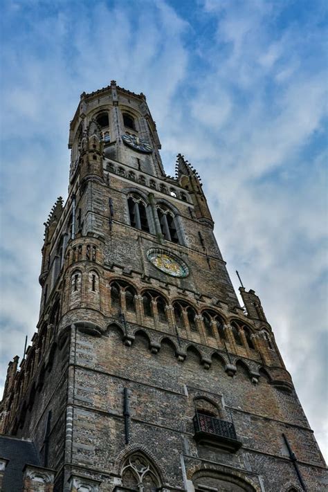 Belfry Tower in Bruges on a Beautiful Cloudy Day Stock Image - Image of ...