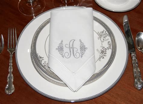 Monogrammed White Linen Hemstitched Dinner Napkins