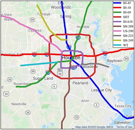 Highways of interest in Houston. (Map data © 2020 Google, INEGI ...