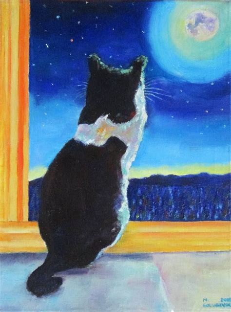 Cat And The Moon Painting | Moon painting, Painting, Art