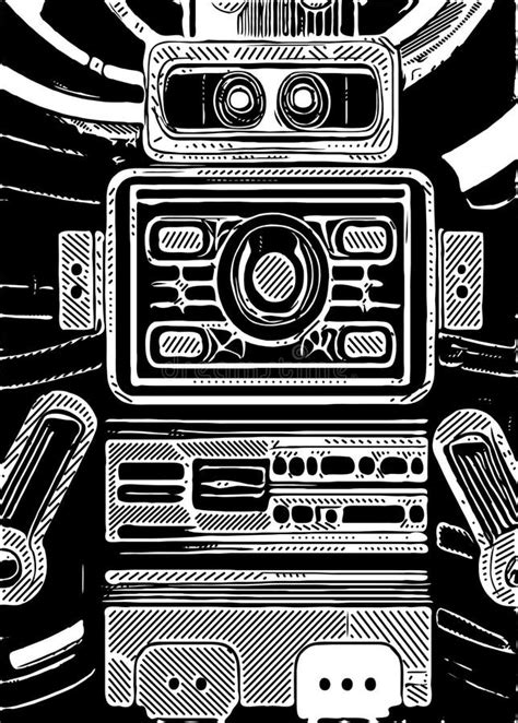 Black and White of Robot Cartoon Stock Illustration - Illustration of ...